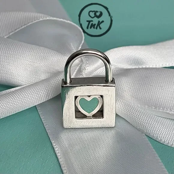 Tiffany & Co sterling silver padlock charm with blue enamel heart - Picture 12 of 15
